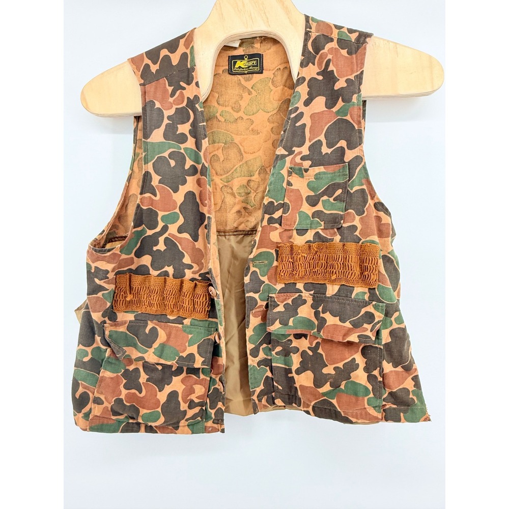 Vintage Kmart Hunting Vest Mens XL Brown Duck Hunter Camo Canvas Shell Loops